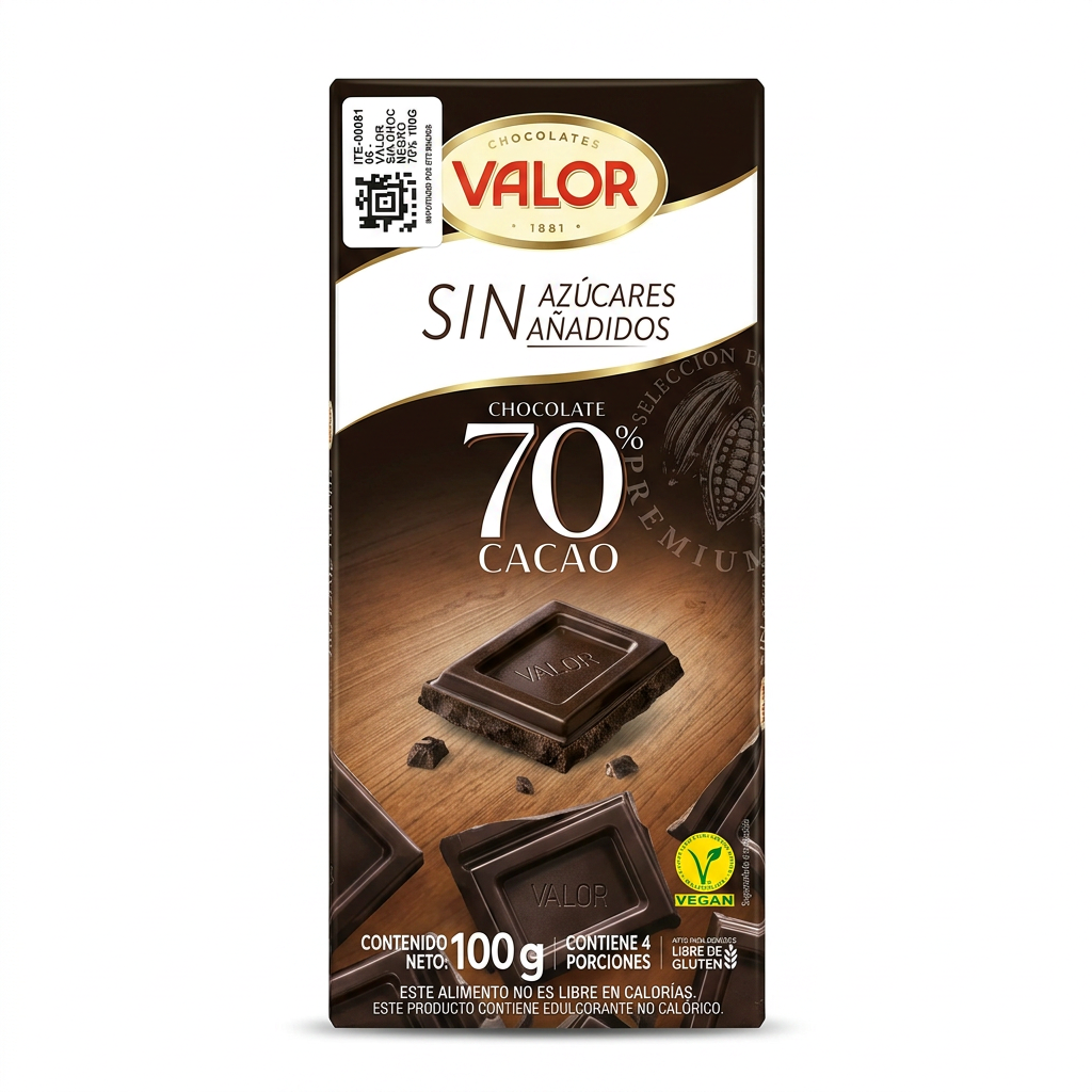 CHOCOLATE NEGRO SIN AZUCAR 70% 100G- VALOR