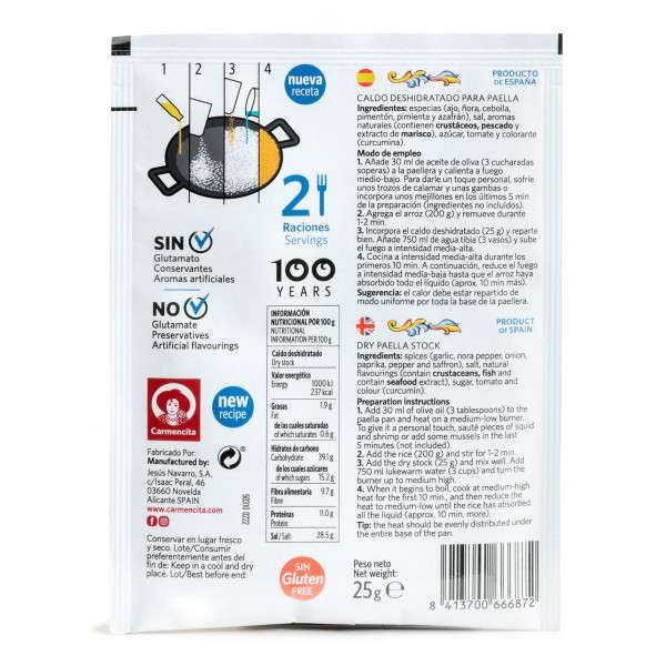 CALDO DESHIDRATADO PAELLA MARISCO 25G SOBRE – 2 RACIONES-CARMENCITA