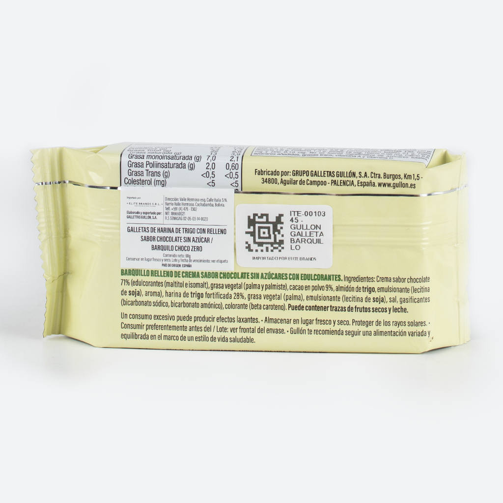 GULLON GALLETA BARQUILLO CHOCO ZERO 60G
