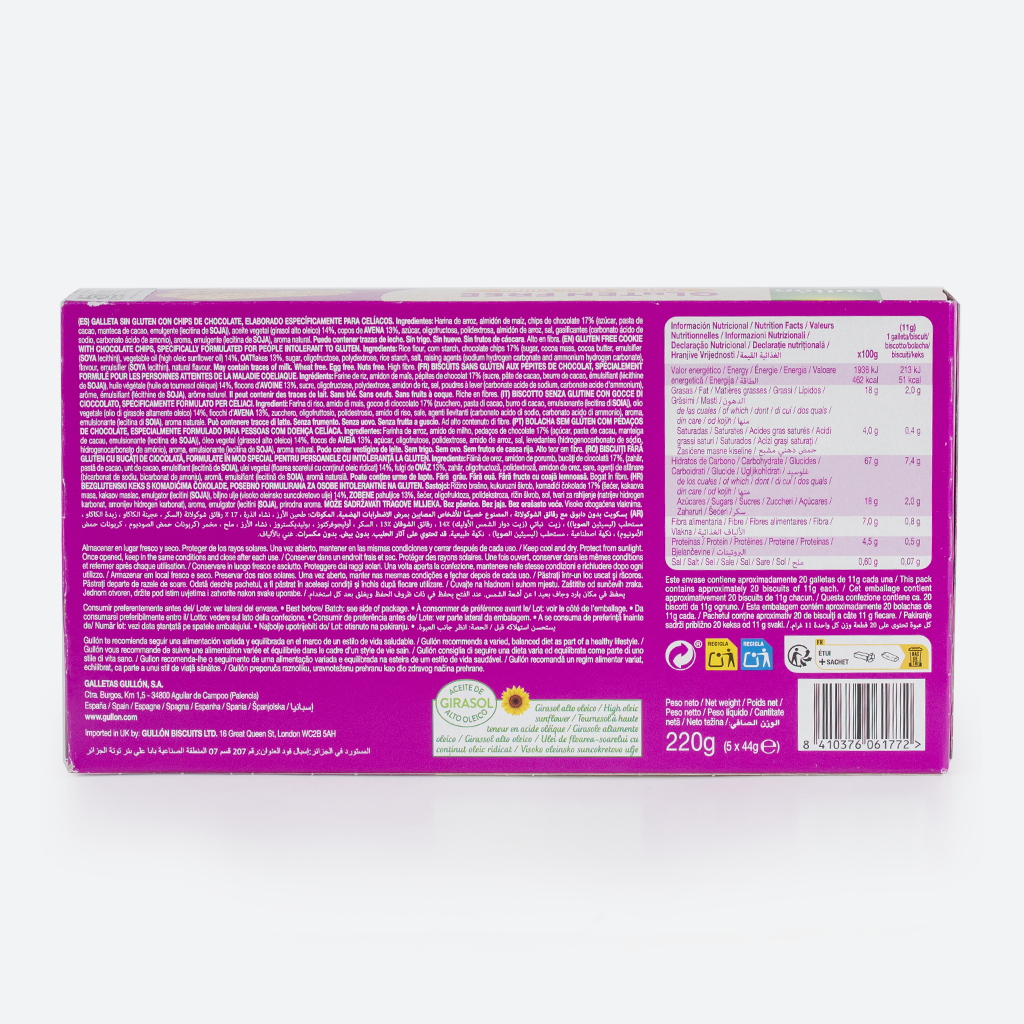 2×1 GULLON GALLETA DESAYUNO AVENA CON CHIPS SIN GLUTEN 220G