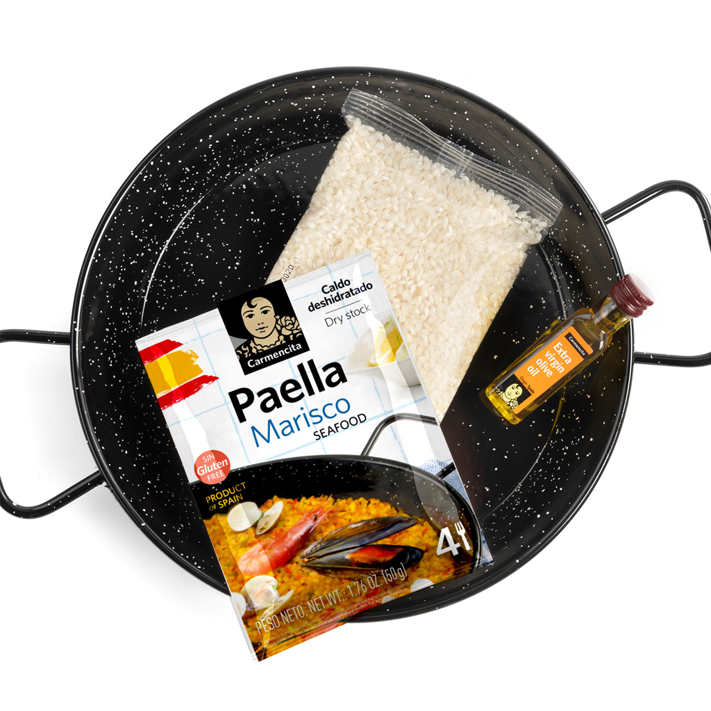 CAR. PAELLA KIT MARISCOS 490G CON PAELLERA ESMALTADA – 4 RACIONES