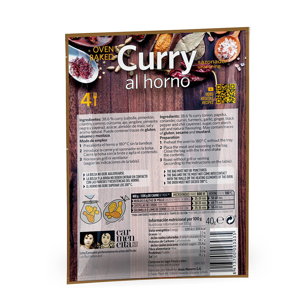 CAR. SAZONADOR EN BOLSA POLLO-COSTILLAS AL CURRY 40g BOLSA HORNO